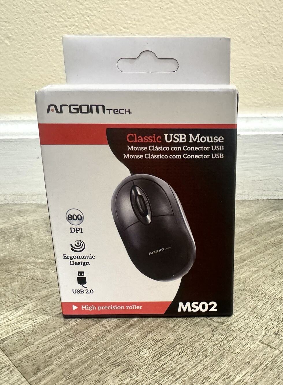 Argom Tech MS02 USB Wired Optical Mouse 800 DPI Ergonomic Scroll Wheel Black